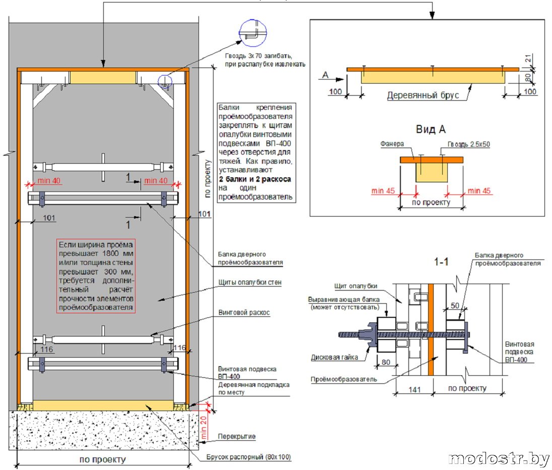 Схема дверного проёмообразователя Модостр для опалубки стен